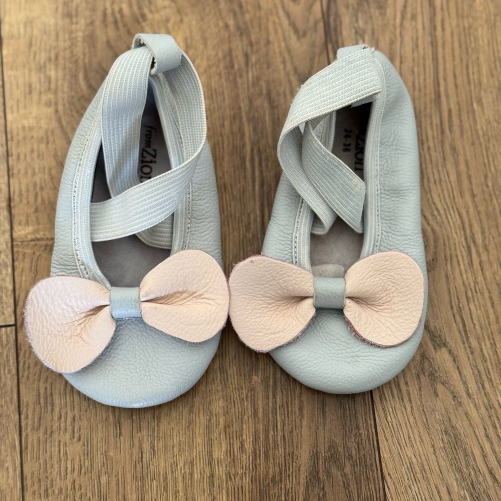 From Zion Kids Genuine Leather Ballet Shoes with Bow Accent